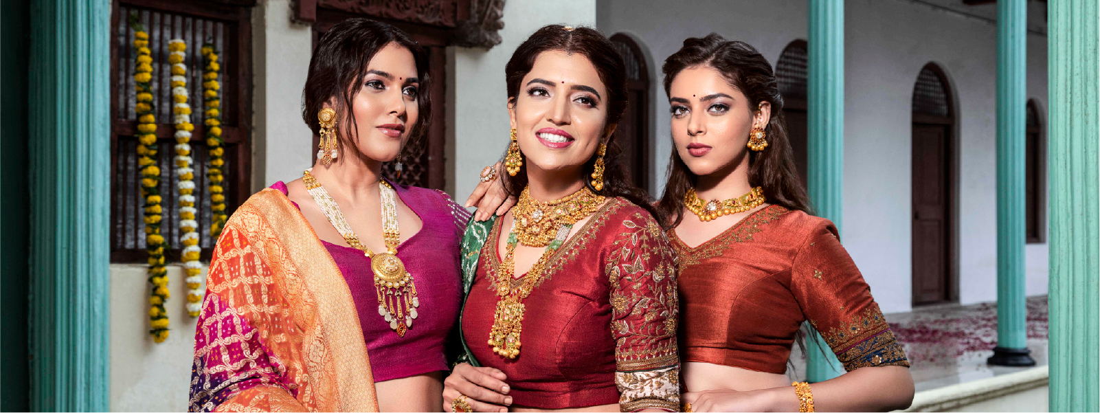 Models wearing bridal jewellery sets